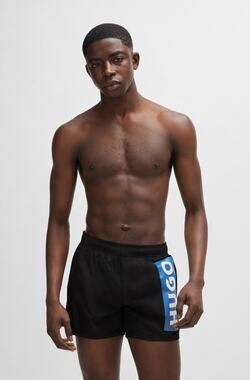 NWT Hugo Boss Blue Okko Lined Quick Dry Swim Shorts Vertical Logo Black Size 2XL